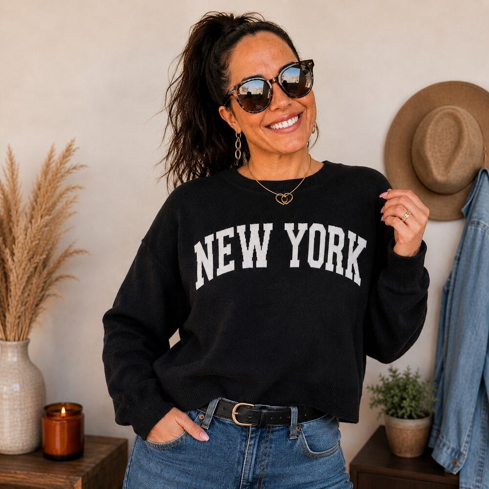 Forever 21 Black New York Graphic Knit Sweater Sz S